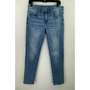 American Eagle 31x32 Skinny Jeans Raw Hem B44-02 Light Wash Mid Rise Flex